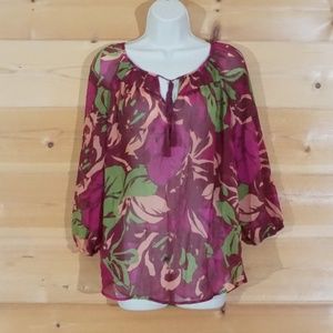 Purple Flower Sheer Blouse St John's Bay L
